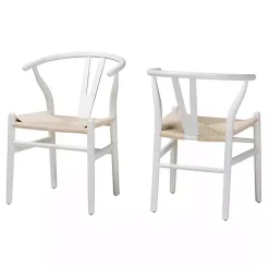 Kirklands Home and Tan Wishbone Dining Chairs, Set of 2 White Hot