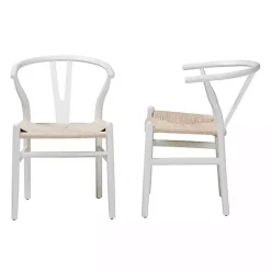 Kirklands Home and Tan Wishbone Dining Chairs, Set of 2 White Hot