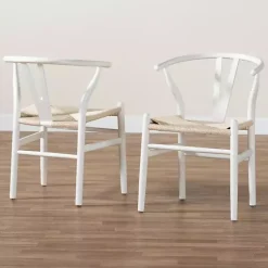 Kirklands Home and Tan Wishbone Dining Chairs, Set of 2 White Hot