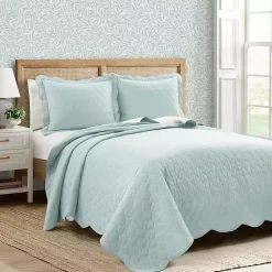 Kirklands Home White and Teal Scallop 3-pc. Full/Queen Quilt Set