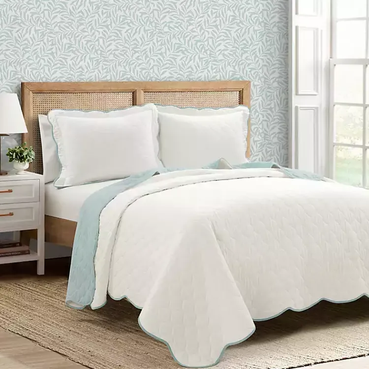 Kirklands Home White and Teal Scallop 3-pc. King Quilt Set Best