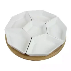 Kirklands Home White Bamboo 7-pc. Lazy Susan Serving Tray Hot