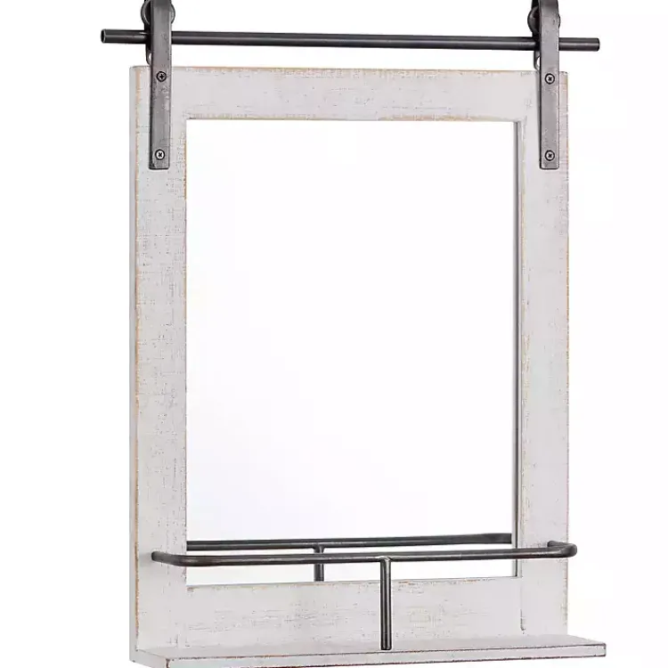 Kirklands Home Barn Door Mirror with Shelf White New