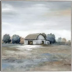 Kirklands Home White Barn in Pasture Framed Canvas Art Print Gray New