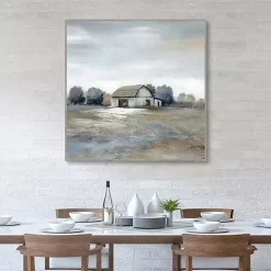 Kirklands Home White Barn in Pasture Framed Canvas Art Print Gray New