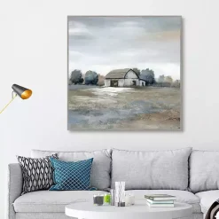 Kirklands Home White Barn in Pasture Framed Canvas Art Print Gray New