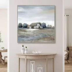 Kirklands Home White Barn in Pasture Framed Canvas Art Print Gray New