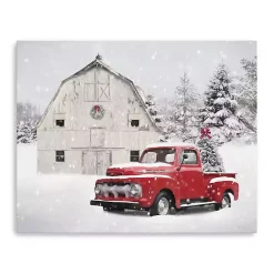 Christmas Art & Wall Decor>Kirklands Home Barn Red Truck Christmas Tree Canvas Print White