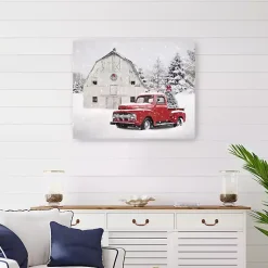 Christmas Art & Wall Decor>Kirklands Home Barn Red Truck Christmas Tree Canvas Print White