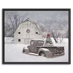 Christmas Art & Wall Decor>Kirklands Home White Barn Truck Christmas Tree Canvas Art Print Gray