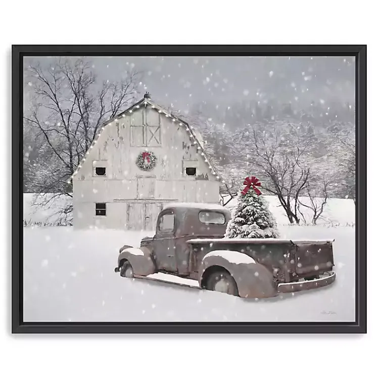 Christmas Art & Wall Decor>Kirklands Home White Barn Truck Christmas Tree Canvas Art Print Gray
