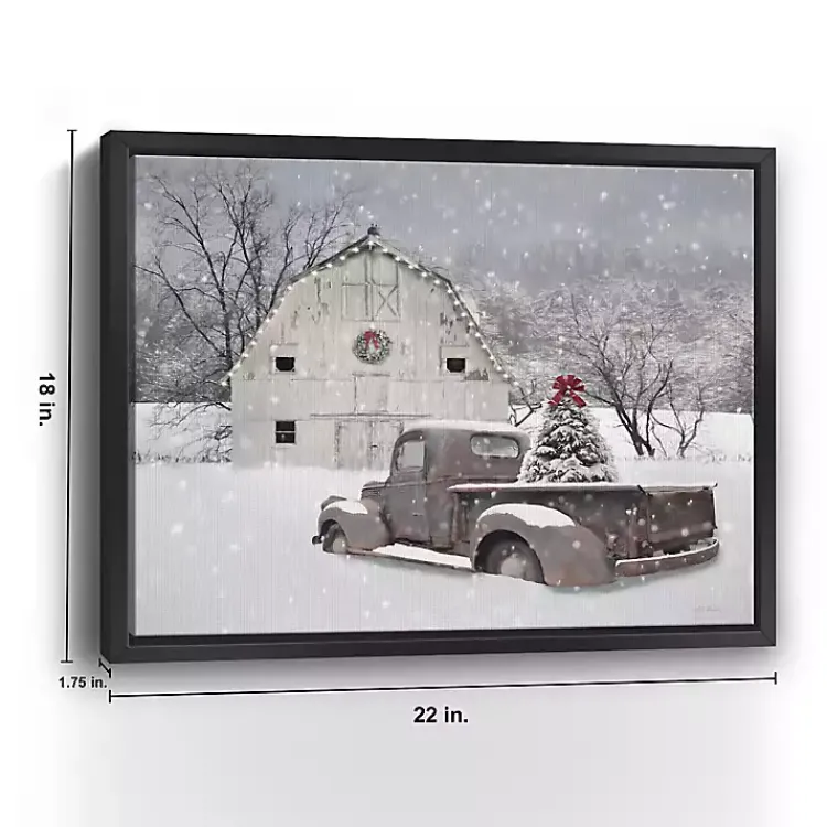 Christmas Art & Wall Decor>Kirklands Home White Barn Truck Christmas Tree Canvas Art Print Gray