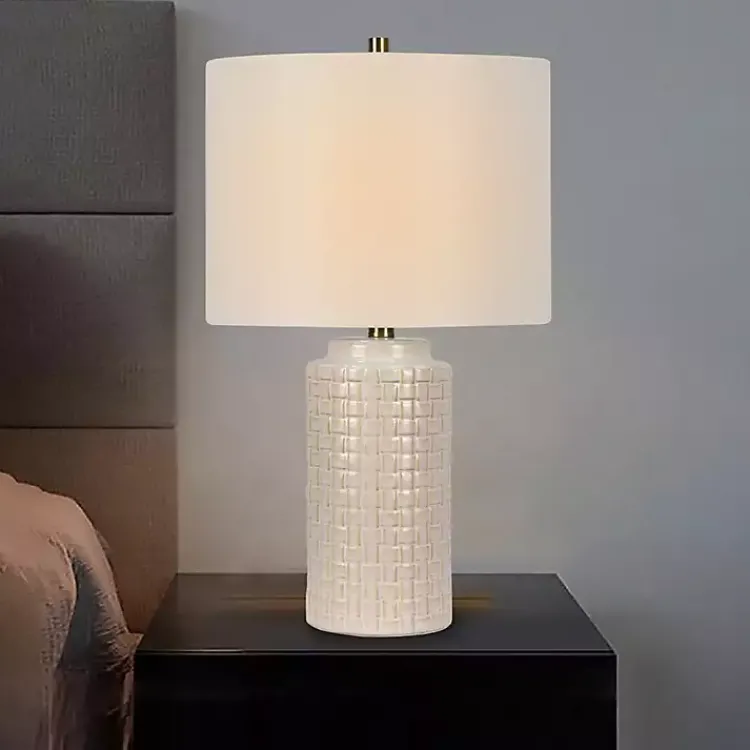 Kirklands Home Basket Weave Ceramic Table Lamps, Set of 2 White Hot