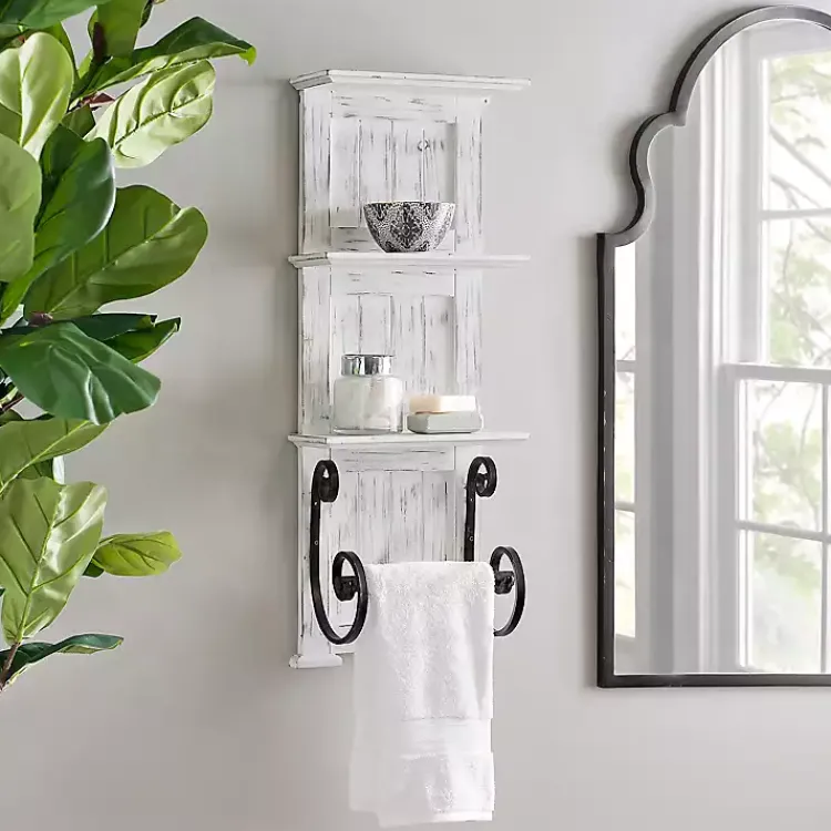 Kirklands Home White Beadboard Shelves with Towel Bar Rack Discount