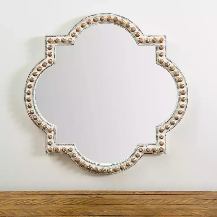 Kirklands Home White Beaded Quatrefoil Wall Mirror