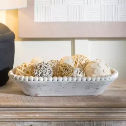 Decorative Bowls & Jars>Kirklands Home Beaded Wood Dough Bowl White