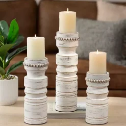 Candle Holders>Kirklands Home Beaded Wood Pillar Candle Holder, 8 in. White
