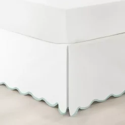 Kirklands Home White Blue Scalloped Coastal Queen Bed Skirt Best