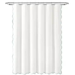 Kirklands Home White Blue Scalloped Coastal Shower Curtain Outlet