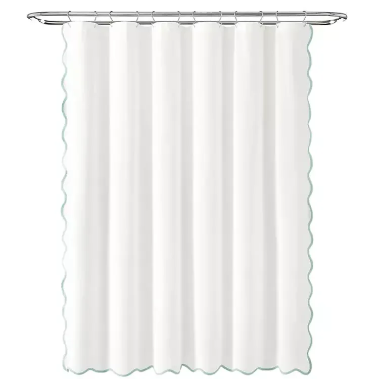 Kirklands Home White Blue Scalloped Coastal Shower Curtain Outlet