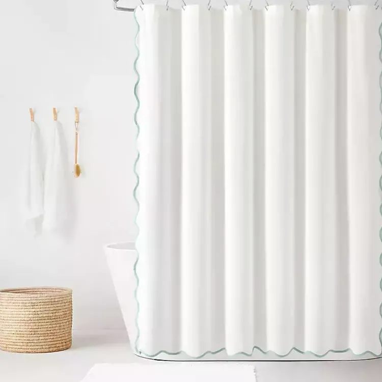 Kirklands Home White Blue Scalloped Coastal Shower Curtain Outlet
