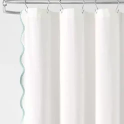 Kirklands Home White Blue Scalloped Coastal Shower Curtain Outlet