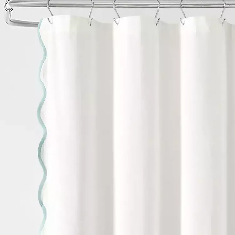 Kirklands Home White Blue Scalloped Coastal Shower Curtain Outlet