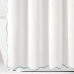 Kirklands Home White Blue Scalloped Coastal Shower Curtain Outlet