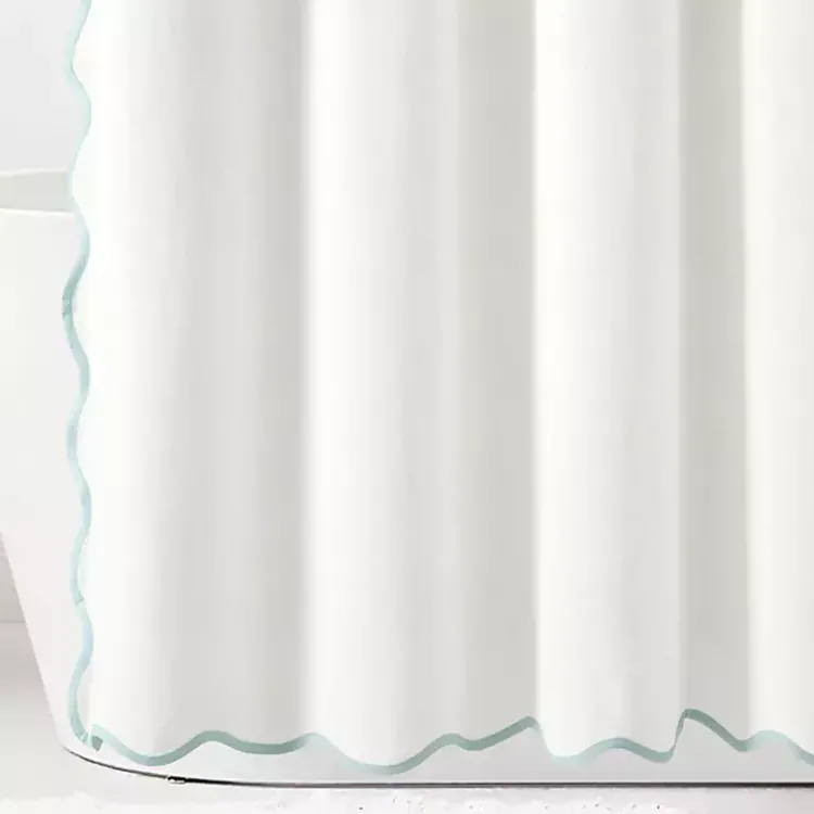Kirklands Home White Blue Scalloped Coastal Shower Curtain Outlet