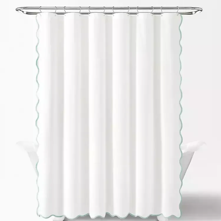 Kirklands Home White Blue Scalloped Coastal Shower Curtain Outlet