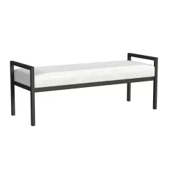 Kirklands Home Boucle Black Metal Bench White Best