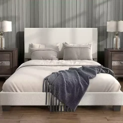 Kirklands Home Boucle Karson Queen Platform Bed White Clearance