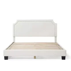 Kirklands Home Boucle Scalloped Corey Queen Platform Bed White Discount