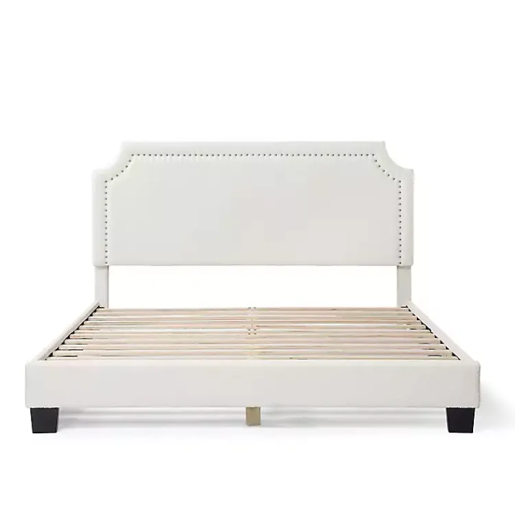 Kirklands Home Boucle Scalloped Corey Queen Platform Bed White Discount
