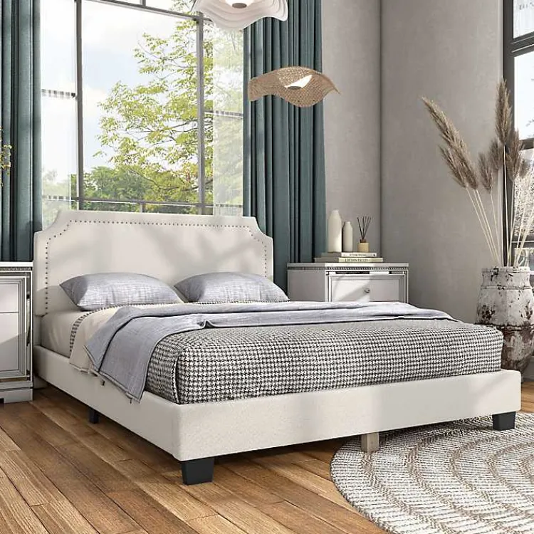 Kirklands Home Boucle Scalloped Corey Queen Platform Bed White Discount