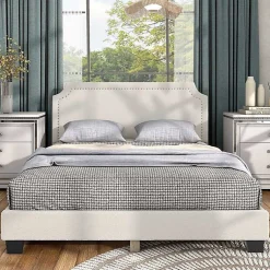 Kirklands Home Boucle Scalloped Corey Queen Platform Bed White Discount