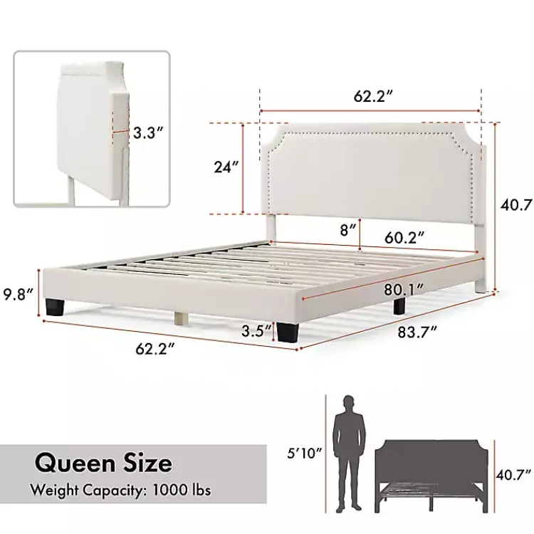 Kirklands Home Boucle Scalloped Corey Queen Platform Bed White Discount
