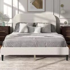 Kirklands Home Boucle Upholstered Sara Queen Bed White Sale