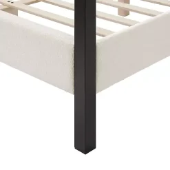 Kirklands Home White Boucle Upholstered Black Canopy Queen Bed Discount