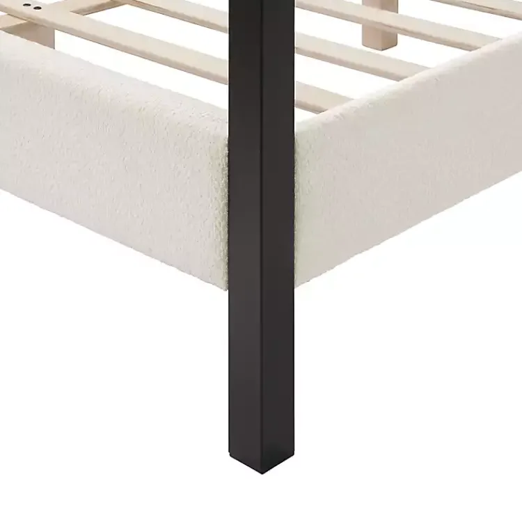 Kirklands Home White Boucle Upholstered Black Canopy Queen Bed Discount