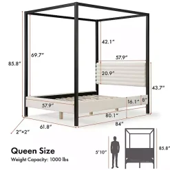 Kirklands Home White Boucle Upholstered Black Canopy Queen Bed Discount