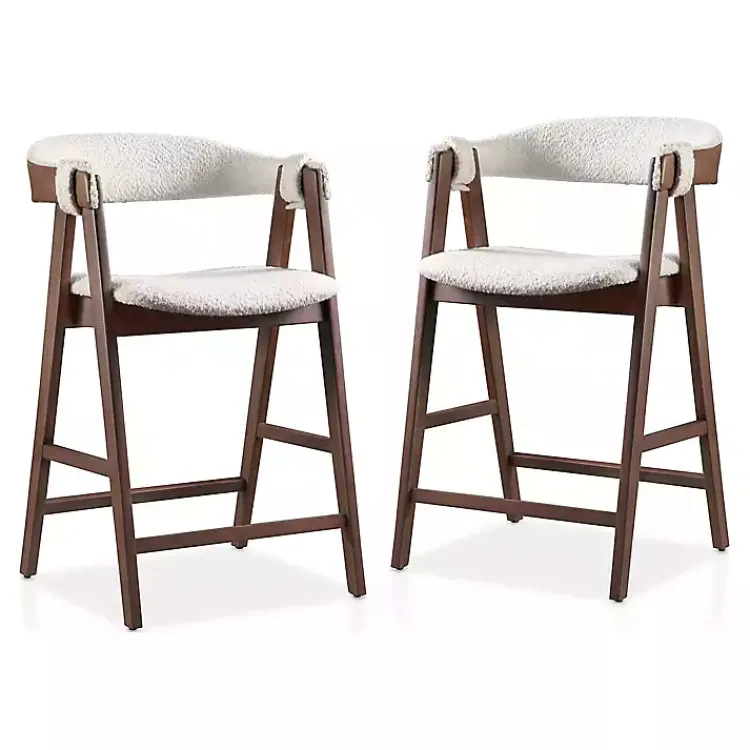 Kirklands Home Boucle Wood Penny Counter Stools, Set of 2 White Online