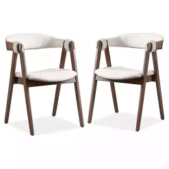 Kirklands Home Boucle Wood Penny Dining Chairs, Set of 2 White Outlet