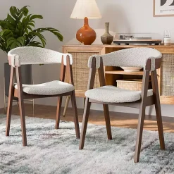 Kirklands Home Boucle Wood Penny Dining Chairs, Set of 2 White Outlet
