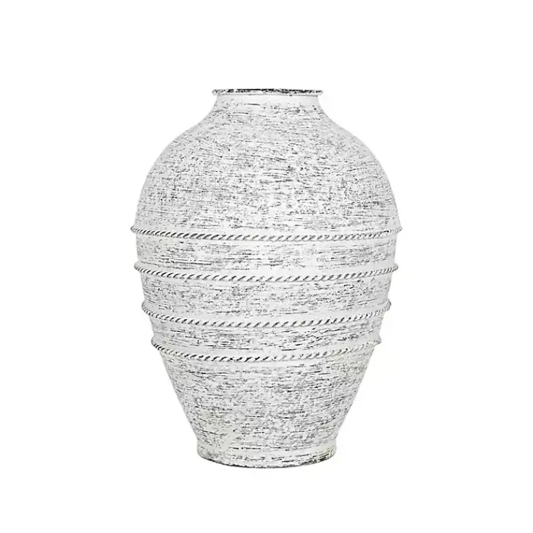 Vases>Kirklands Home White Braided Stripe Metal Vase