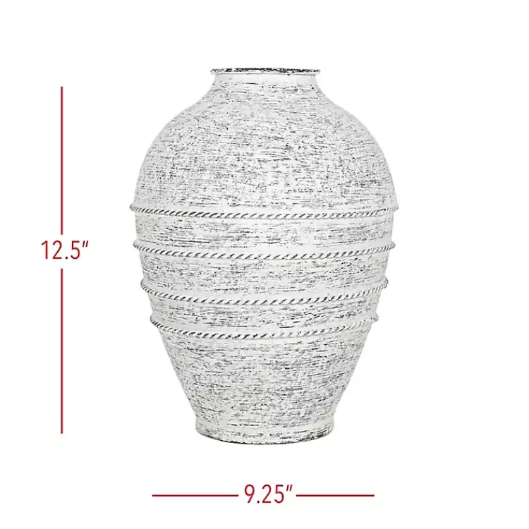 Vases>Kirklands Home White Braided Stripe Metal Vase