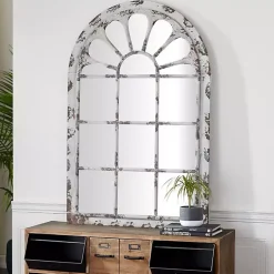 Kirklands Home White Brown Rustic Window Iron Frame Wall Mirror Sale