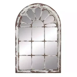 Kirklands Home White Brown Rustic Window Iron Frame Wall Mirror Sale