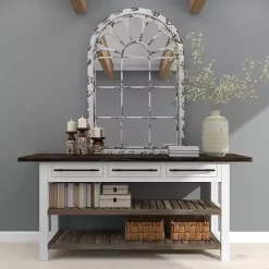 Kirklands Home White Brown Rustic Window Iron Frame Wall Mirror Sale