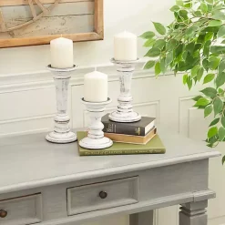 Candle Holders>Kirklands Home White Brushstroke 3-pc. Pillar Candle Holder Set